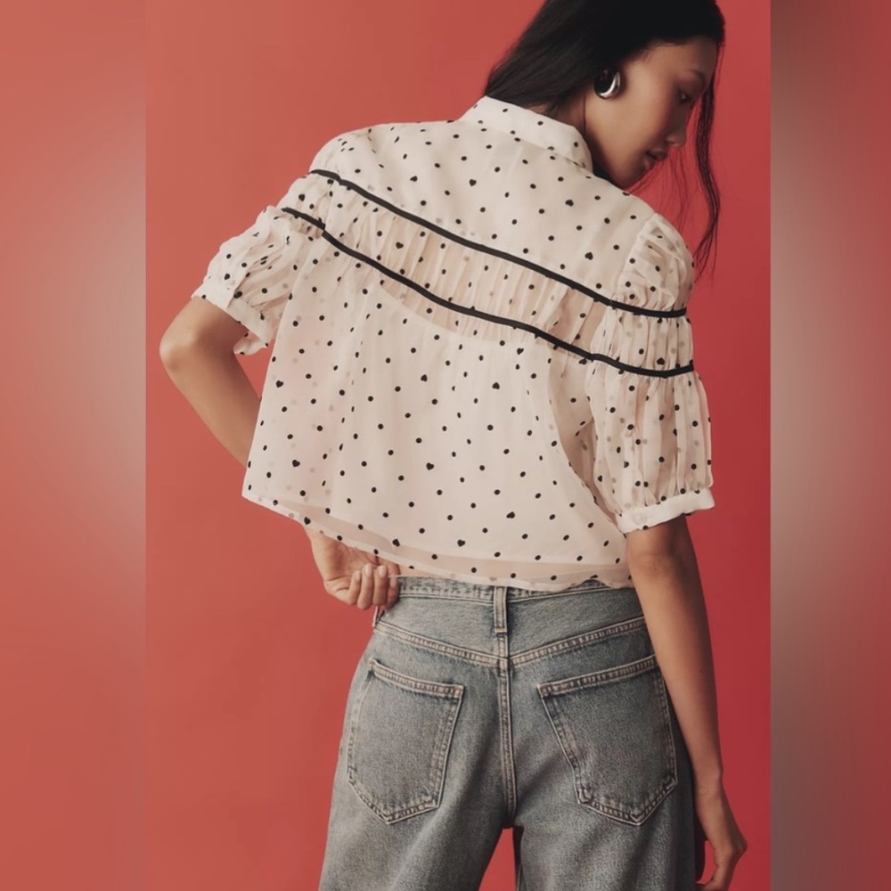 NEW Maeve Anthropologie sheer polka dot leandra blouse - Picture 3 of 3
